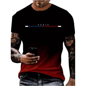 imageSOLY HUX Mens Graphic Tee Letter Print Gradient Crew Neck Short Sleeve Casual Streetwear T Shirt TopsRed and Black
