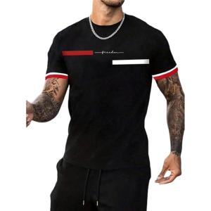 imageSOLY HUX Mens Graphic Tees Letter Print T Shirts Crew Neck Short Sleeve Striped Summer TopsBlack Letter