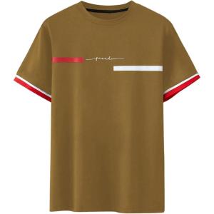 imageSOLY HUX Mens Graphic Tees Letter Print T Shirts Crew Neck Short Sleeve Striped Summer TopsBrown Letter