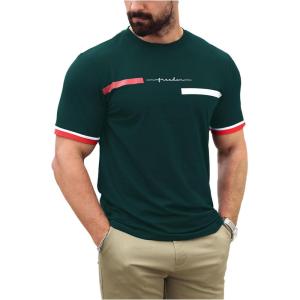 imageSOLY HUX Mens Graphic Tees Letter Print T Shirts Crew Neck Short Sleeve Striped Summer TopsGreen Letter Print