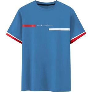 imageSOLY HUX Mens Graphic Tees Letter Print T Shirts Crew Neck Short Sleeve Striped Summer TopsLight Blue Letter