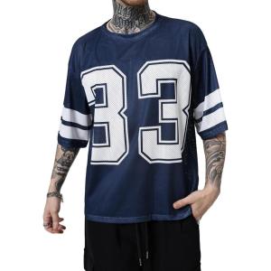 imageSOLY HUX Mens Jersey Shirts Mesh Number Graphic Crew Neck Short Sleeve Streetwear Tee Loose Tops Dark Blue Letter Large