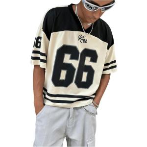 imageSOLY HUX Mens Jersey Shirts Number Graphic V Neck Drop Shoulder Short Sleeve Loose Streetwear Tee TopsBlack Letter