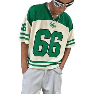 imageSOLY HUX Mens Jersey Shirts Number Graphic V Neck Drop Shoulder Short Sleeve Loose Streetwear Tee TopsGreen Letter