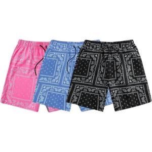 imageSOLY HUX Mens Paisley Bandana Shorts 3 Packs Summer Casual Workout Beach Drawstring Track ShortsBlack Blue Pink