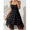 imageSOLY HUX Womens Floral Print Nightgown Tie Shoulder Spaghetti Strap Ruffle Hem Cami Slip Dress NightdressBlack Floral