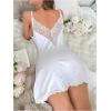 imageSOLY HUX Womens Lace Trim Nightgown V Neck Spaghetti Strap Cami Slip Dress Lettuce Trim NightdressPure White