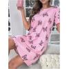 imageSOLY HUX Womens Nightgown Butterfly Print Sleep Shirt Dress Short Sleeve Crewneck Summer NightdressPink Butterfly