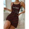 imageSOLY HUX Womens Nightgown Gothic Striped Letter Graphic Cami Slip Dress Spaghetti Strap NightdressBurgundy Striped