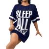 imageSOLY HUX Womens Nightgown Letter Graphic Short Sleeve Crewneck Loose Sleep Dress LoungewearDark Blue Letter