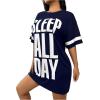 imageSOLY HUX Womens Nightgown Letter Graphic Short Sleeve Crewneck Loose Sleep Dress LoungewearDark Blue Letter