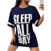 imageSOLY HUX Womens Nightgown Letter Graphic Short Sleeve Crewneck Loose Sleep Dress LoungewearDark Blue Letter