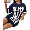 imageSOLY HUX Womens Nightgown Letter Graphic Short Sleeve Crewneck Loose Sleep Dress LoungewearDark Blue Letter