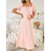 imageSOLY HUX Womens Nightgowns Square Neck Short Sleeve Long Sleep Dress Soft Comfy SleepwearPure Pink