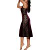 imageSOLY HUX Womens Lace Sheer Velvet Nightgowns Spaghetti Strap Chemise Slip Dress Pajama Night DressRed and Black