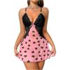 imageSOLY HUX Womens Nightgown Lace Heart Print Mesh Slip Cami Dress Bow Split Hem Nightdress SleepwearMulticoloured Heart