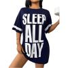 imageSOLY HUX Womens Nightgown Letter Graphic Short Sleeve Crewneck Loose Sleep Dress LoungewearDark Blue Letter