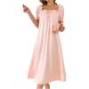 imageSOLY HUX Womens Nightgowns Square Neck Short Sleeve Long Sleep Dress Soft Comfy SleepwearPure Pink