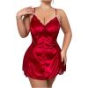 imageSOLY HUX Womens Plus Size Lace Trim Mini Nightdress Spaghetti Strap Cami Slip Dress NightgownPlain Burgundy