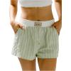 imageSOLY HUX Womens Striped Sleep Shorts Elastic Waist Button Pajama Bottoms Lounge Shorts with PocketsGreen Striped