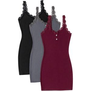 imageSOLY HUX Womens 3 Packs Nightgowns Soft Sexy Lace Trim Sleep Dress Chemise Pajamas Sleepwear Cami Mini Slip DressesRed Grey Black