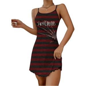 imageSOLY HUX Womens Nightgown Gothic Striped Letter Graphic Cami Slip Dress Spaghetti Strap NightdressBurgundy Striped