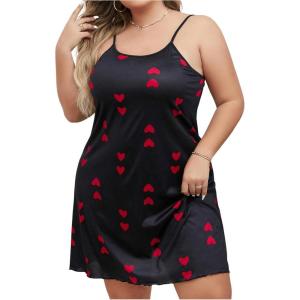 imageSOLY HUX Womens Plus Size Nightgown Heart Print Sleeveless Slip Cami Dress Nightdress SleepwearBlack Heart