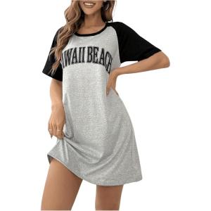 imageSOLY HUX Womens Summer Nightgowns Short Sleeve Tshirt Pajama Dress Graphic Print NightdressGrey Multi