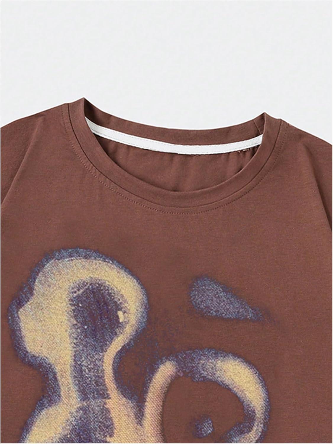 imageSOLY HUX Mens Oversized Graphic Tees Crew Neck Short Sleeve Vintage Streetwear T Shirt TopsBrown Letter