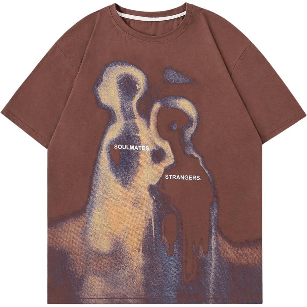 imageSOLY HUX Mens Oversized Graphic Tees Crew Neck Short Sleeve Vintage Streetwear T Shirt TopsBrown Letter