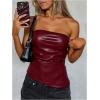 imageSOLY HUX Womens PU Leather Tube Top Strapless Ruched Asymmetrical Bandeau Tops Rave Concert OutfitPlain Burgundy