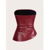 imageSOLY HUX Womens PU Leather Tube Top Strapless Ruched Asymmetrical Bandeau Tops Rave Concert OutfitPlain Burgundy