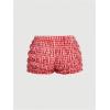 imageSOLY HUX Womens Ruffle Shorts Plaid Y2k Lace Bloomers Elastic Waist Frill Bottoms Gingham Micro BoyshortsRed and White Plaid