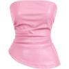 imageSOLY HUX Womens PU Leather Tube Top Strapless Ruched Asymmetrical Bandeau Tops Rave Concert OutfitLight Pink