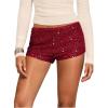 imageSOLY HUX Womens Sequin Micro Shorts Y2K Low Rise Sparkly Glitter Mini Booty Shorts Party Club Rave OutfitsPlain Burgundy