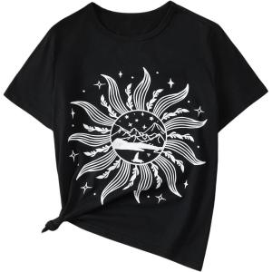 imageSOLY HUX Graphic Tees for Girl Floral Print Short Sleeve Round Neck T Shirts TopsBlack Graphic