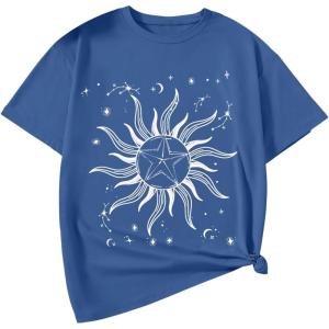 imageSOLY HUX Graphic Tees for Girl Floral Print Short Sleeve Round Neck T Shirts TopsBlue Star