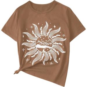 imageSOLY HUX Graphic Tees for Girl Floral Print Short Sleeve Round Neck T Shirts TopsBrown Graphic