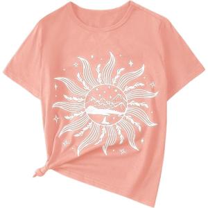 imageSOLY HUX Graphic Tees for Girl Floral Print Short Sleeve Round Neck T Shirts TopsCoral Pink Graphic
