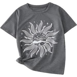 imageSOLY HUX Graphic Tees for Girl Floral Print Short Sleeve Round Neck T Shirts TopsDark Grey