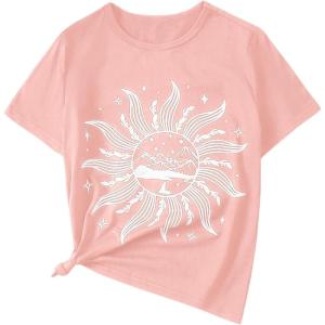 imageSOLY HUX Graphic Tees for Girl Floral Print Short Sleeve Round Neck T Shirts TopsDusty Pink Graphic