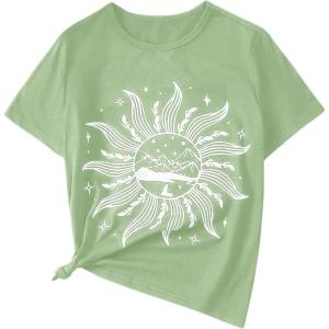 imageSOLY HUX Graphic Tees for Girl Floral Print Short Sleeve Round Neck T Shirts TopsGreen Graphic Print