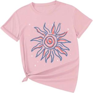 imageSOLY HUX Graphic Tees for Girl Floral Print Short Sleeve Round Neck T Shirts TopsPink Graphic Print