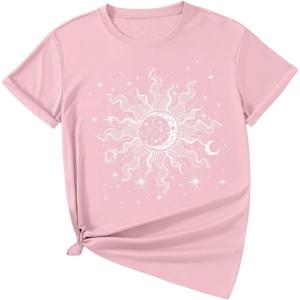 imageSOLY HUX Graphic Tees for Girl Floral Print Short Sleeve Round Neck T Shirts TopsPink Moon Print