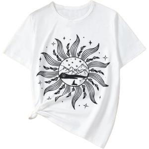 imageSOLY HUX Graphic Tees for Girl Floral Print Short Sleeve Round Neck T Shirts TopsWhite Graphic