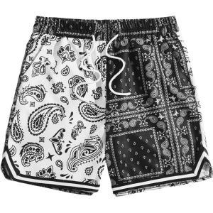 imageSOLY HUX Mens Elastic High Waisted Casual Summer ShortsBlack and White Paisley Print