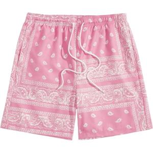imageSOLY HUX Mens Elastic High Waisted Casual Summer ShortsPink and White