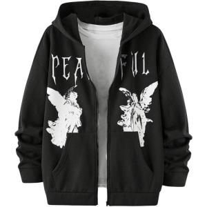 imageSOLY HUX Mens Graphic Zip Up Hoodies Streetwear Jacket Letter Print Long Sleeve Sweatshirt with PocketBlack Figure