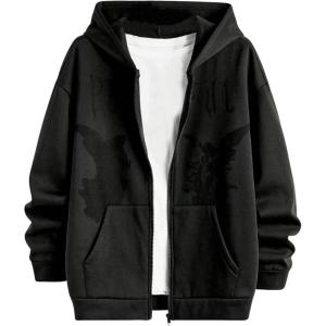imageSOLY HUX Mens Graphic Zip Up Hoodies Streetwear Jacket Letter Print Long Sleeve Sweatshirt with PocketBlack Graphic