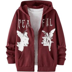 imageSOLY HUX Mens Graphic Zip Up Hoodies Streetwear Jacket Letter Print Long Sleeve Sweatshirt with PocketBurgundy Figure